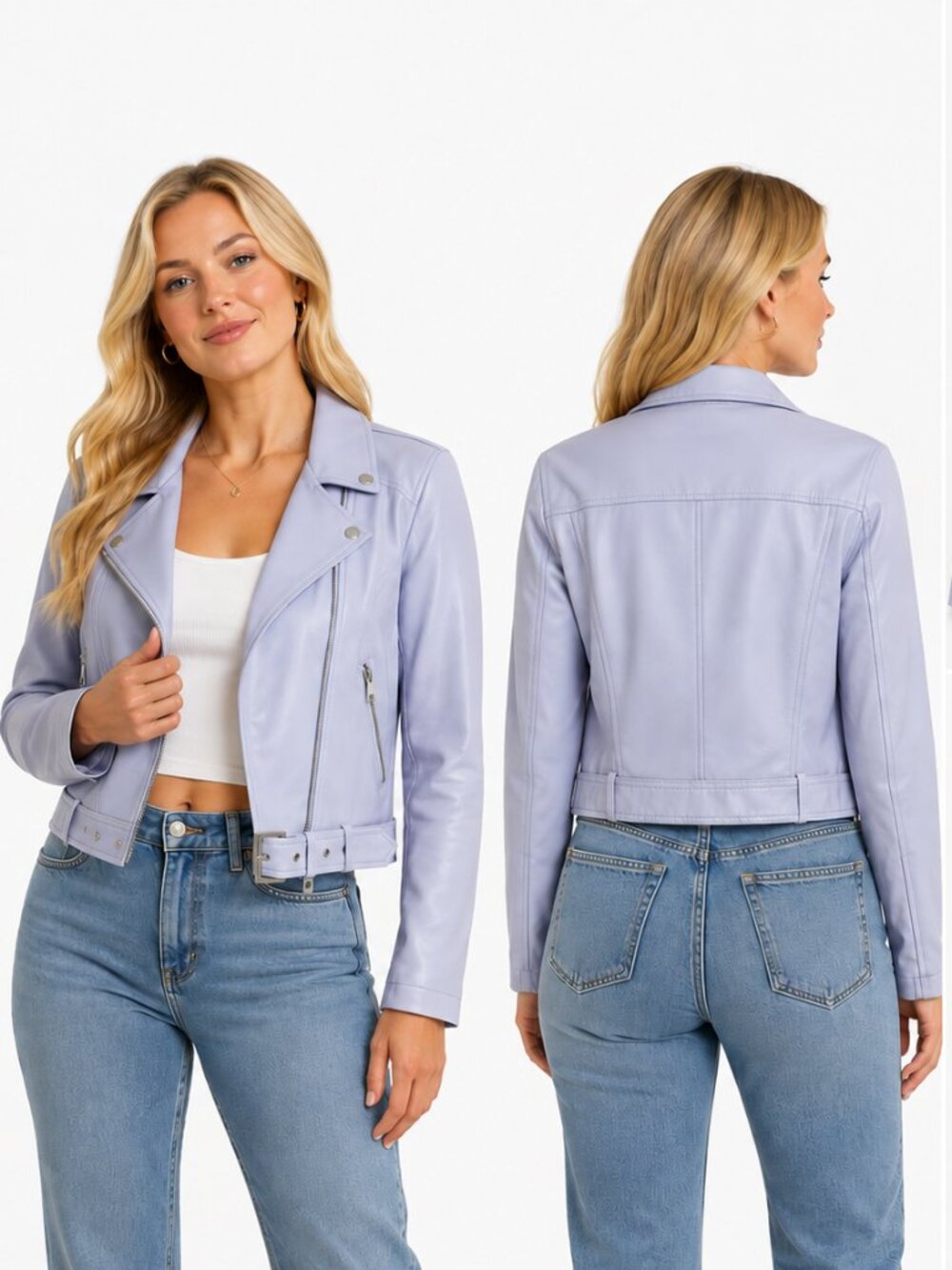 Atmosphere Faux Leather Moto Biker Jacket Women's Baby Blue Size 8 Trendy